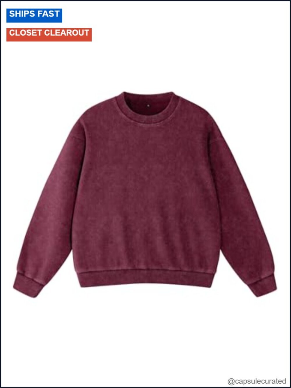 Oversized Waffle Crewneck Sweatshirt, Long Sleeve Cotton Pullover